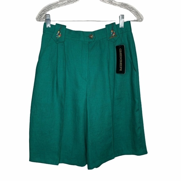 Geiger Pants - New Geiger woman Linen Blend Shorts 38 Green BNWT